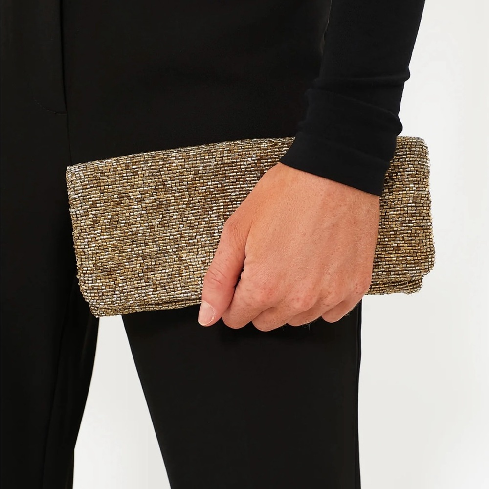 Tiana Designs Gold Beaded Clutch